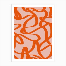 Retro Lines Abstract Brush Shapes Peach And Burnt Orange Art Print