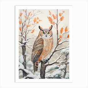 Winter Bird Painting Great Horned Owl 4 Art Print