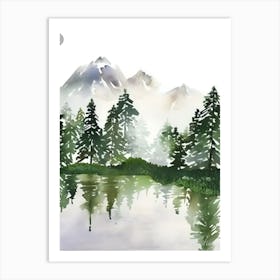 Watercolor Of Mountains And Trees Art Print