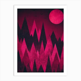 Abstract Forest Graphic Moon Red Art Print