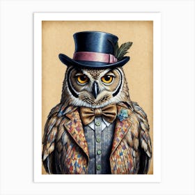 Owl In Top Hat 1 Art Print