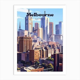 Melbourne Australia Cityscape Digital Travel Illustration Art Print