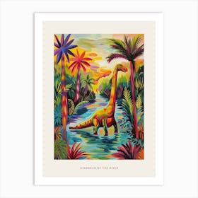 Dinosaur By The River Landscape Painting 1 Poster Art Print