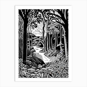 Bois Des Moutiers, France Linocut Black And White Vintage Art Print