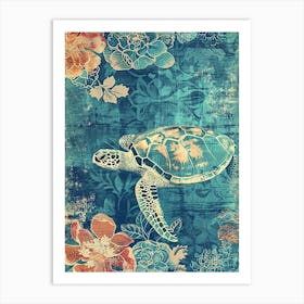 Floral Sea Turtle Wallpaper Style 3 Art Print