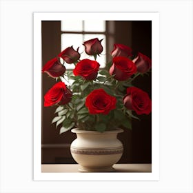 Red Roses In A Vase Art Print