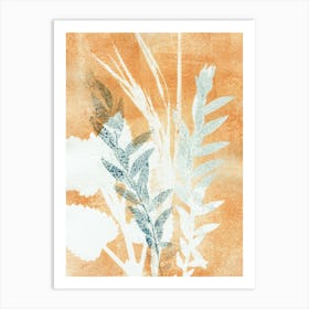 Orange Blue Leaves Art Print