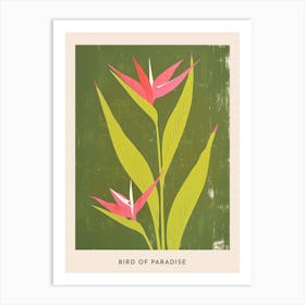 Pink & Green Bird Of Paradise 2 Flower Poster Art Print