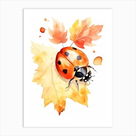 Ladybug Watercolour In Autumn Colours 3 Art Print