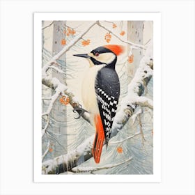 Winter Bird Painting Woodpecker 1 Art Print