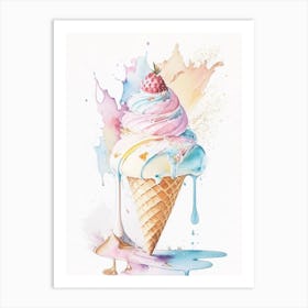 Ice Cream Dessert Storybook Watercolour 1 Flower Art Print