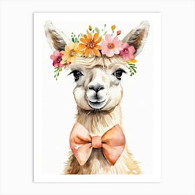 Baby Alpaca Wall Art Print With Floral Crown And Bowties Bedroom Decor (16) Art Print