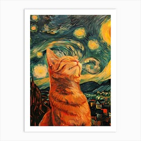 Starry Night Cat 15 Art Print