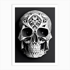 Skull With Geometric Designs 1 Linocut Art Print