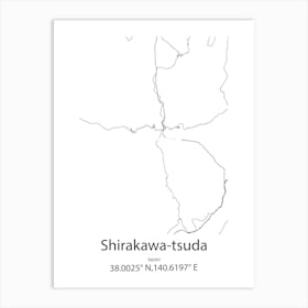 Shirakawa Tsuda,Japan Minimalist Map Art Print