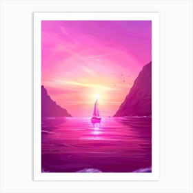 Sunset With A Sailboat Art Print