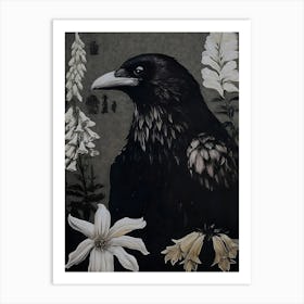 Crow And Flowers Art Print