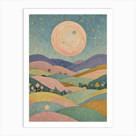 Moon Over The Colourful Hills Poster