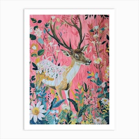 Floral Animal Painting Elk 2 Art Print