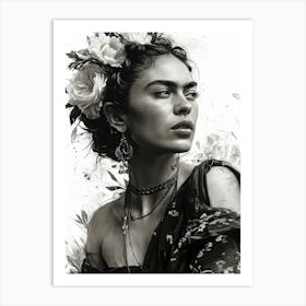 Mexican woman portrait black and white 1 Art Print