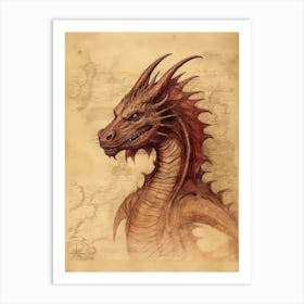 Vintage Dragon Line Drawing  Art Print