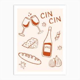 Cheese and Wine in Orange and Beige Art Print