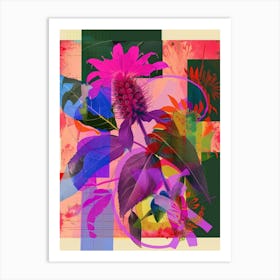 Bee Balm 1 Neon Flower Collage Art Print