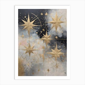 Wabi Sabi Dreams Collection 13 - Japanese Minimalism Abstract Moon Stars Mountains and Trees in Pale Neutral Pastels And Gold Leaf - Soul Scapes Nursery Baby Child or Meditation Room Tranquil Paintings For Serenity and Calm in Your Home Art Print