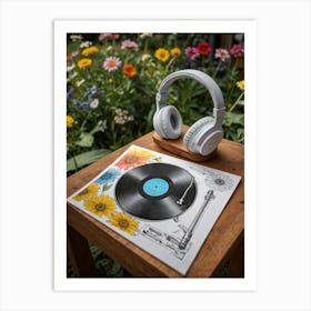 Record Player And Headphones Art Print