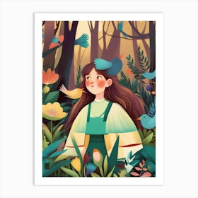 Luxmango Cute Girl With Birds 1 Art Print