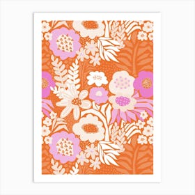 Paper Cut And Doodle Floral Collage Pink Orange Cream White Art Print