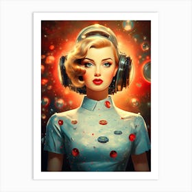 Retro Girl With Headphones Art Print