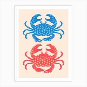 KING CRABS Summer Coastal Ocean Beach Sea Crustaceans in Seaside Blue and Red Art Print