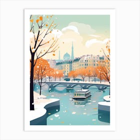 Vintage Winter Travel Illustration Paris France Art Print