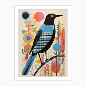 Colourful Scandi Bird Blackbird 3 Art Print