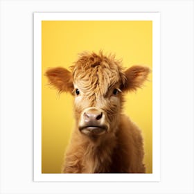 Yellow Photography Portrait Of Baby Highland Cow 2 Art Print
