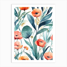 Watercolor Poppies Seamless Pattern Art Print