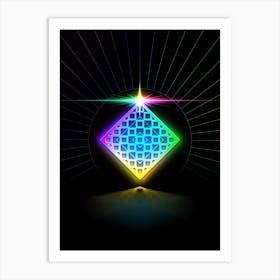 Neon Geometric Glyph in Candy Blue and Pink with Rainbow Sparkle on Black n.0158 Art Print
