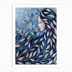 Blue Leaves Style Abstract Art Print