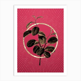 Gold Alpine Buckthorn Plant Glitter Ring Botanical Art on Viva Magenta Art Print