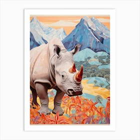 Rhino With Flowers & Plants 10 Art Print