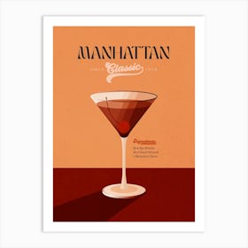 Minimal Manhattan Classic Cocktail - retro Peach and Brown Art Print