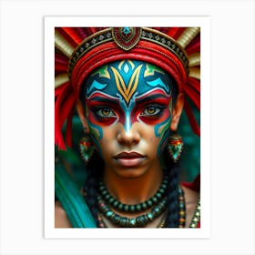 Aztec Girl With Face Paint Art Print