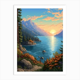 Lake Chelan Washington Pointillism 7 Art Print