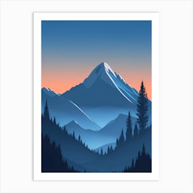 Misty Mountains Vertical Composition In Blue Tone 217 Art Print