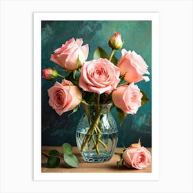 Pink Roses In Vase Art Print