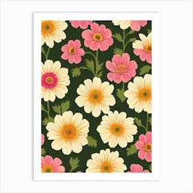 Anemone 2 Repeat Retro Flower Art Print