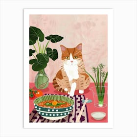 Cat And Soup Art Print