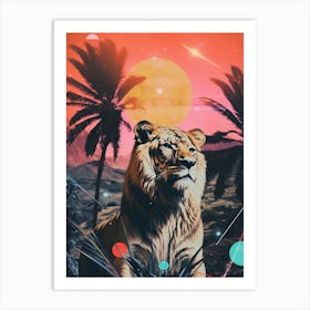 Tiger Retro Space Collage 2 Art Print
