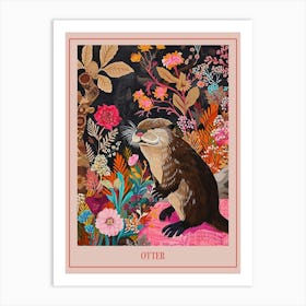 Floral Animal Painting Otter 1 Poster Art Print